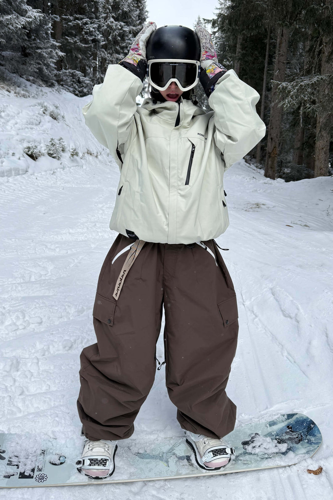 Pantalones de nieve impermeables y resistentes al desgaste para mujer Coffee Baggy.