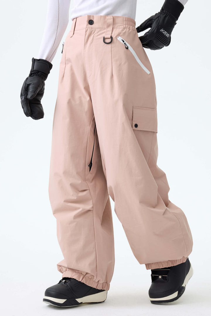 Women's Ice Blue Baggy Wear-resistant Waterproof Snow Pants