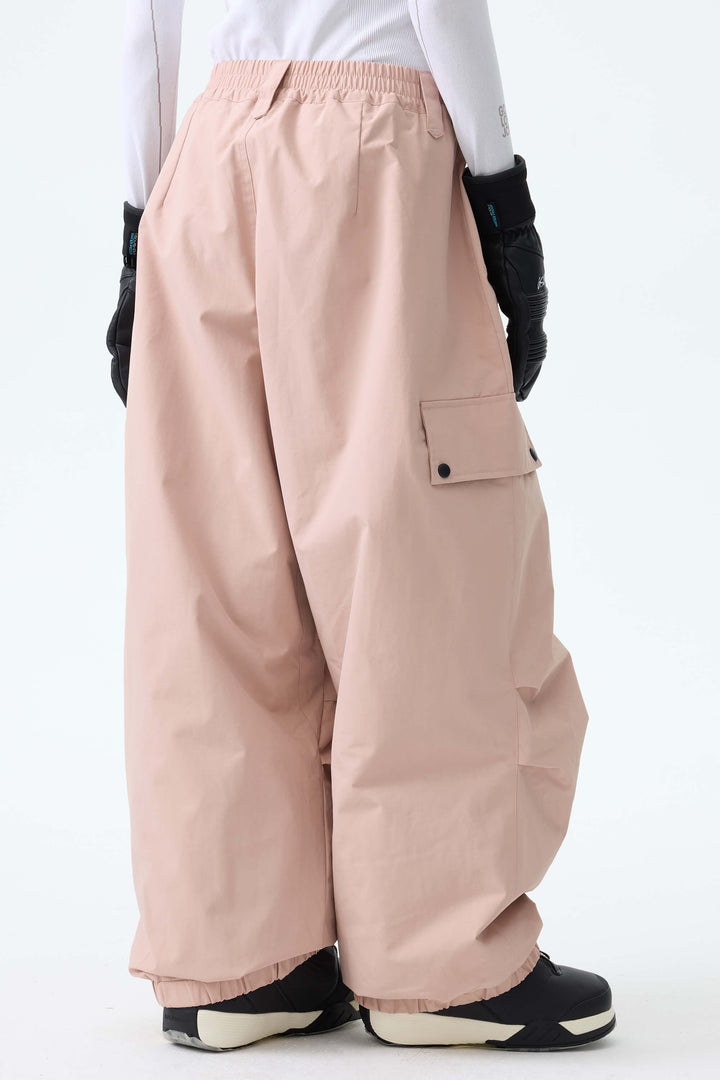 Women's Pink Baggy Wear-resistant Waterproof Snow Pants