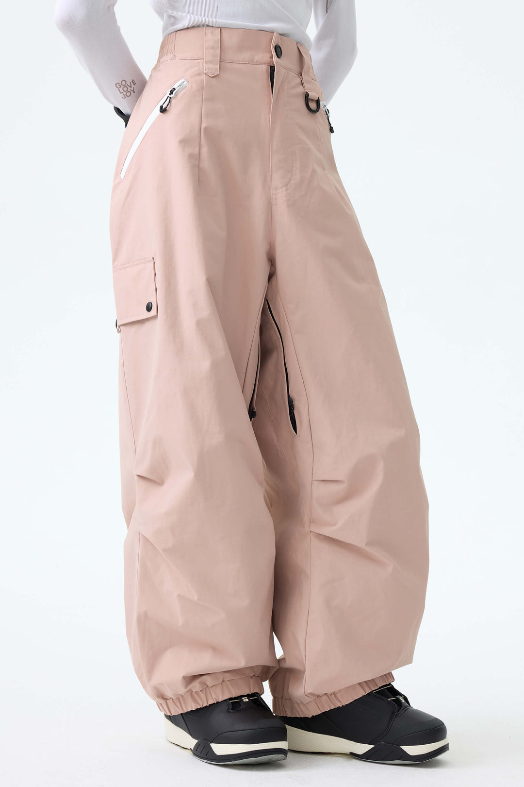 Women's Pink Baggy Wear-resistant Waterproof Snow Pants