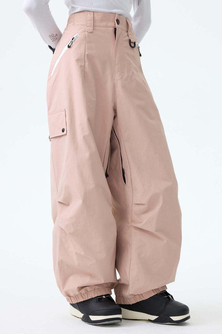 Women's Pink Baggy Wear-resistant Waterproof Snow Pants