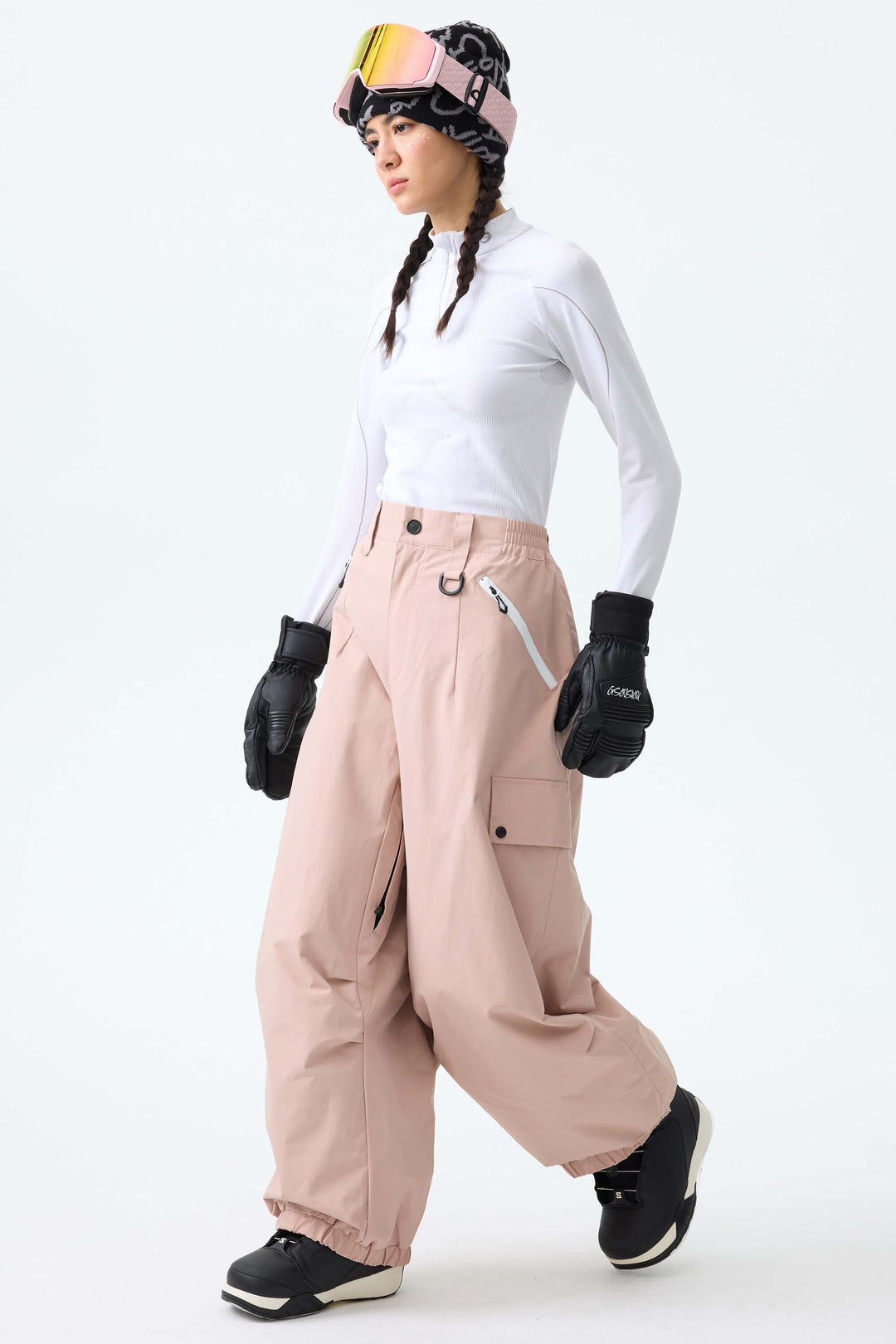 Women's Ice Blue Baggy Wear-resistant Waterproof Snow Pants