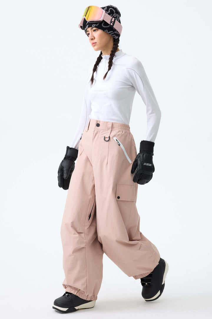 Women's Ice Blue Baggy Wear-resistant Waterproof Snow Pants