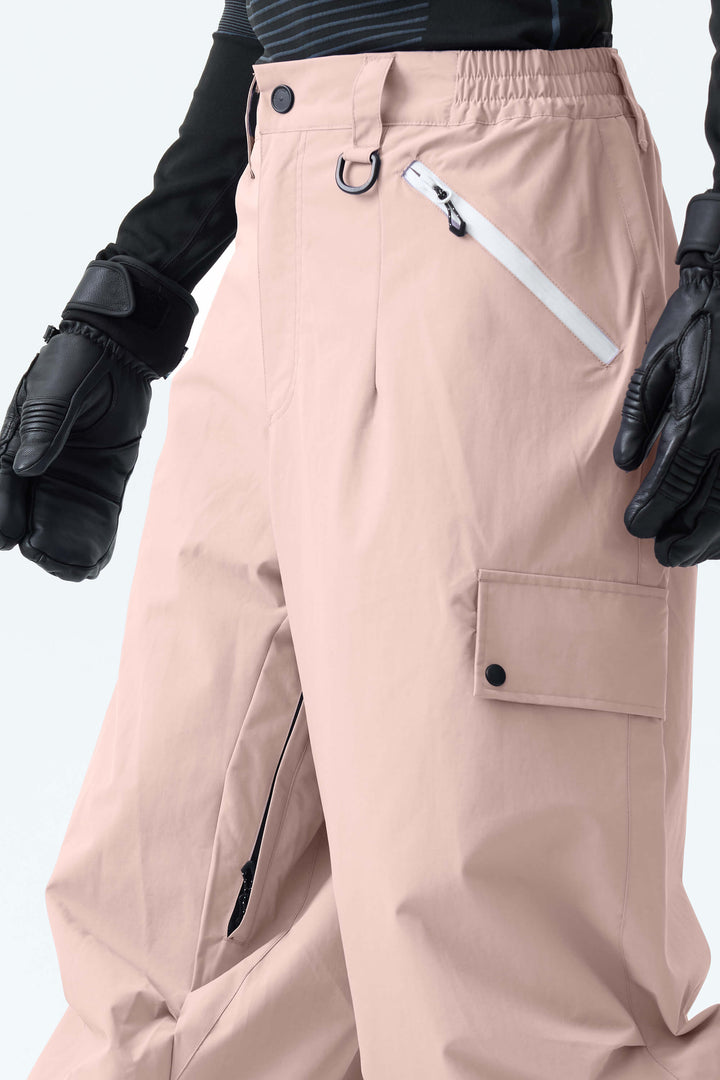Men's Pink Baggy Wear-resistant Waterproof Snow Pants