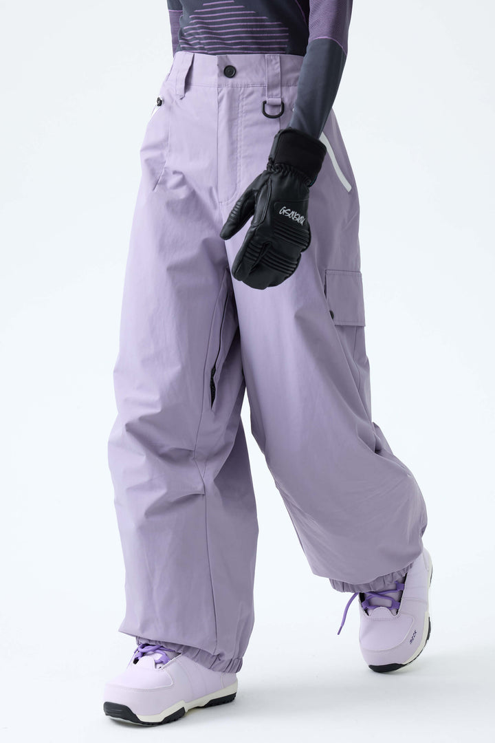 Women's Ice Blue Baggy Wear-resistant Waterproof Snow Pants