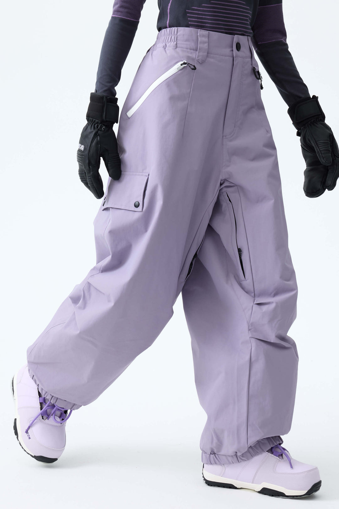 Women's Ice Blue Baggy Wear-resistant Waterproof Snow Pants