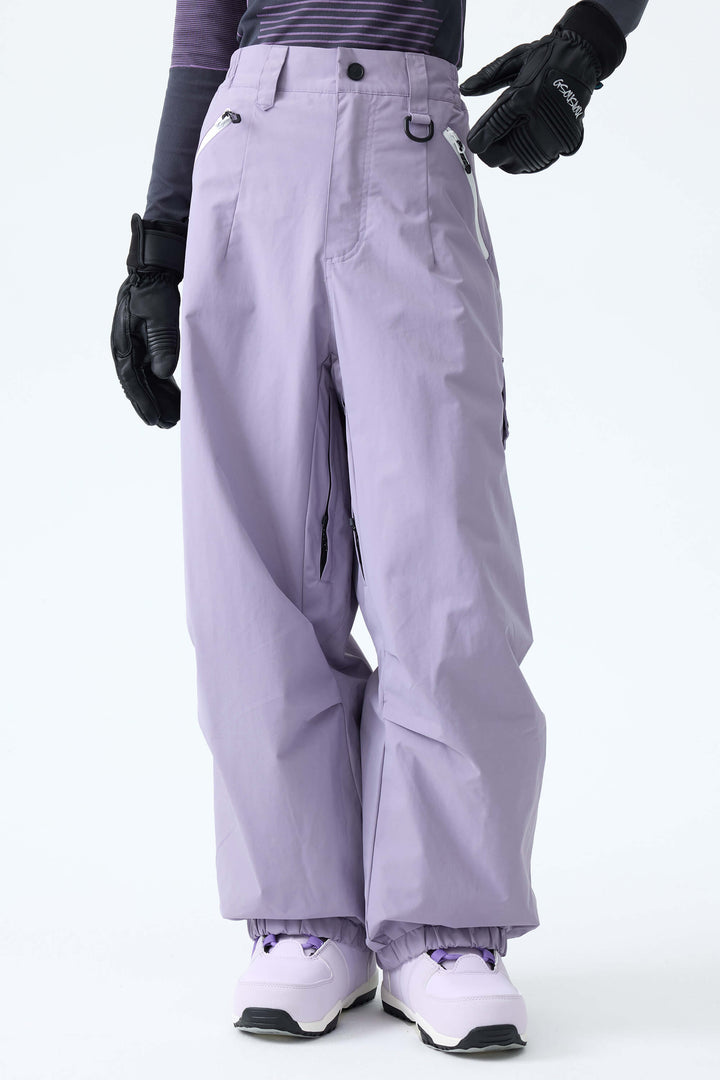 Women's Lavender Baggy Wear-resistant Waterproof Snow Pants