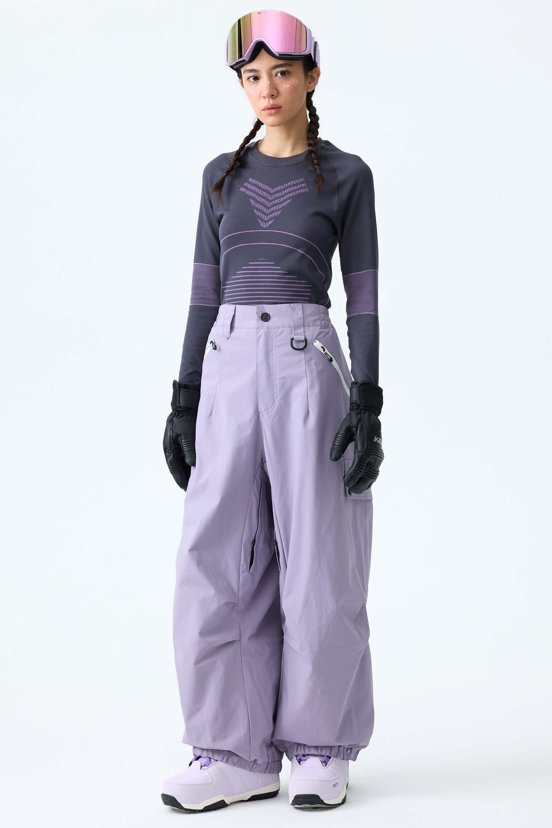 Women's Ice Blue Baggy Wear-resistant Waterproof Snow Pants