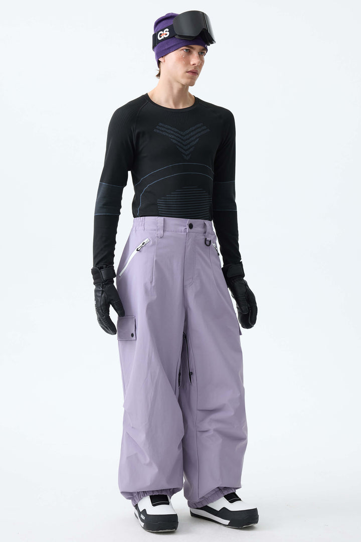 Men's Lavender Baggy Wear-resistant Waterproof Snow Pants