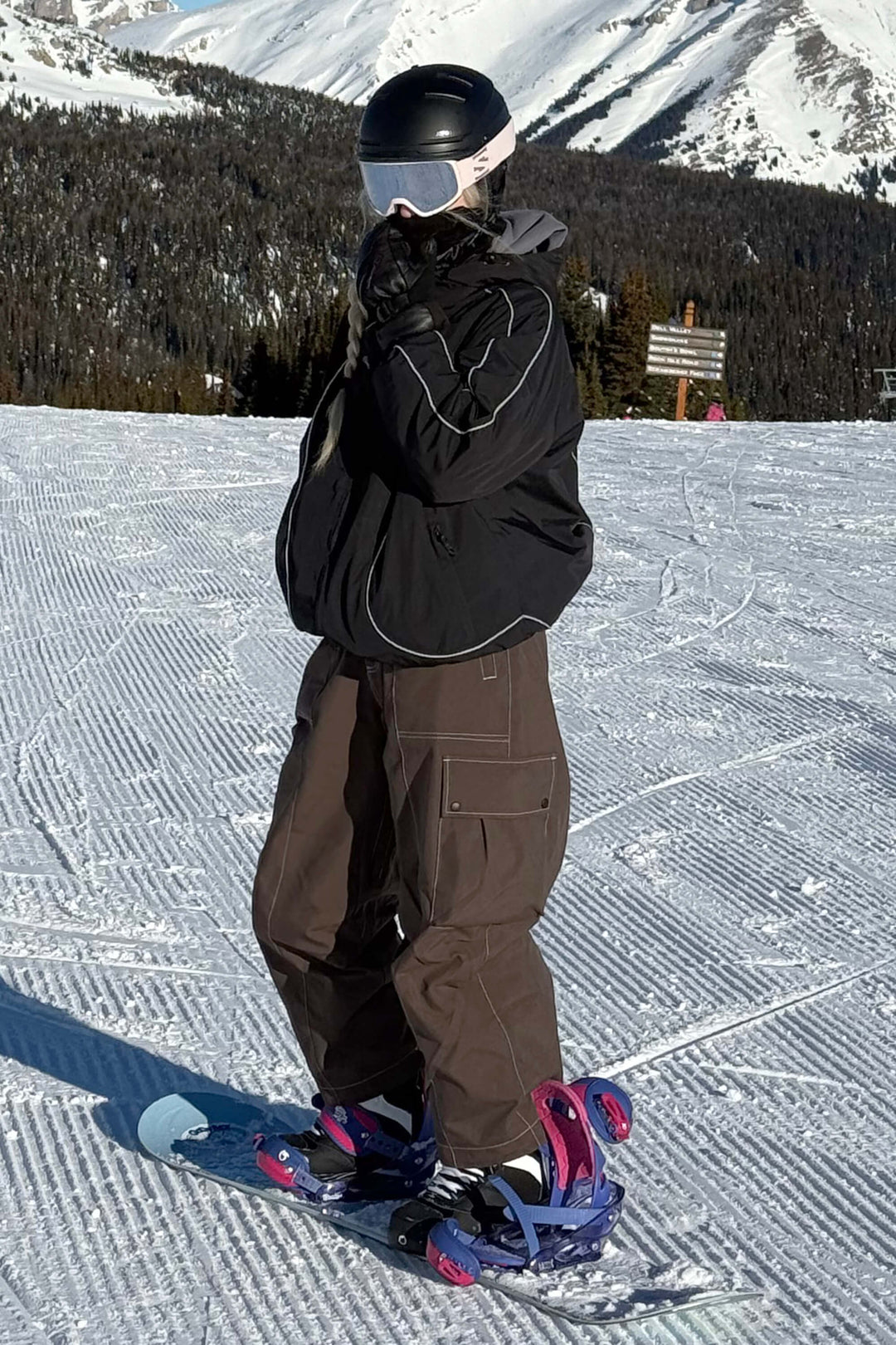 Women's Denim Baggy Oxford Wear-resistant Snow Pants