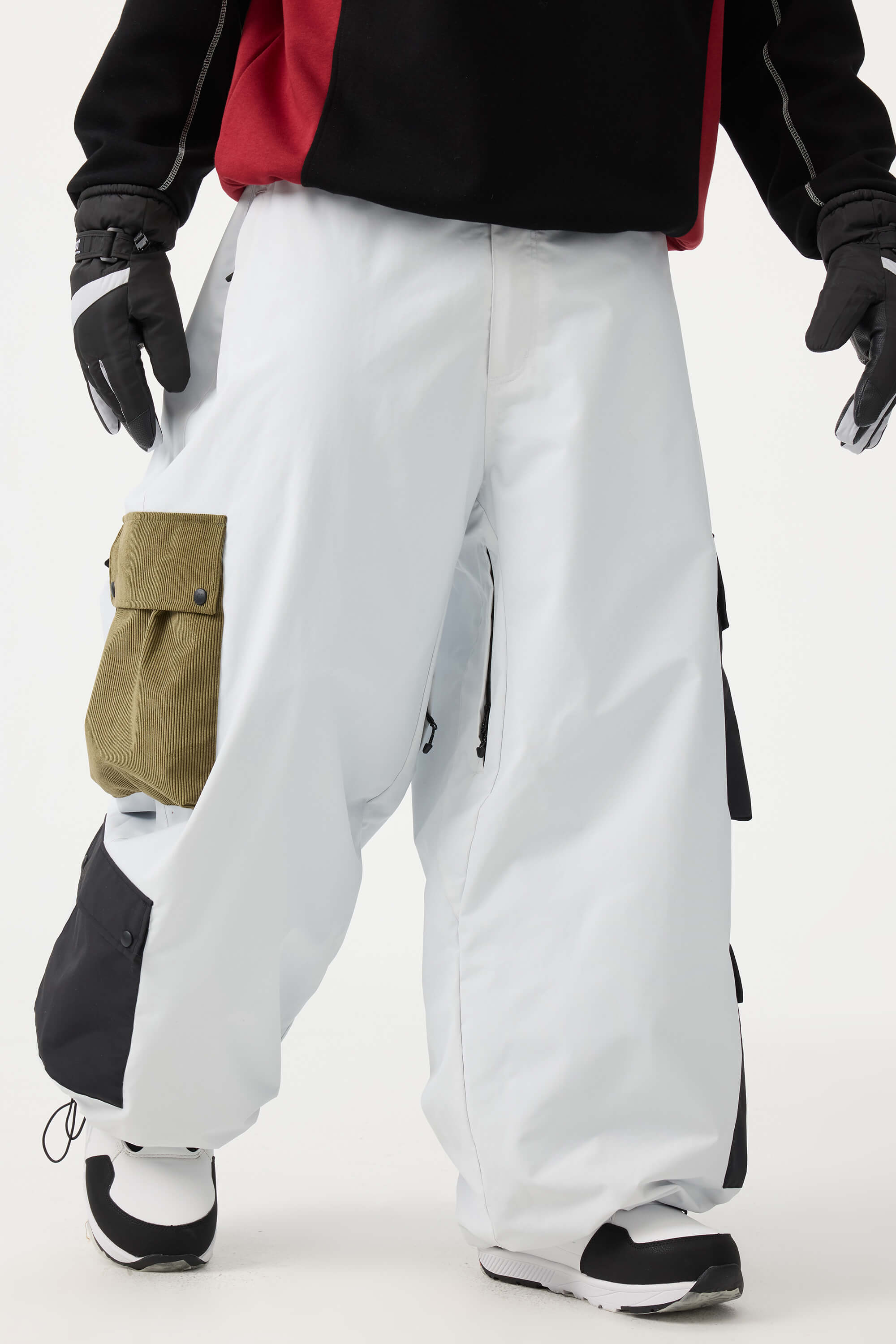 Men's White Baggy Multi-Pocket Color-Block Snow Pants – GSou Snow