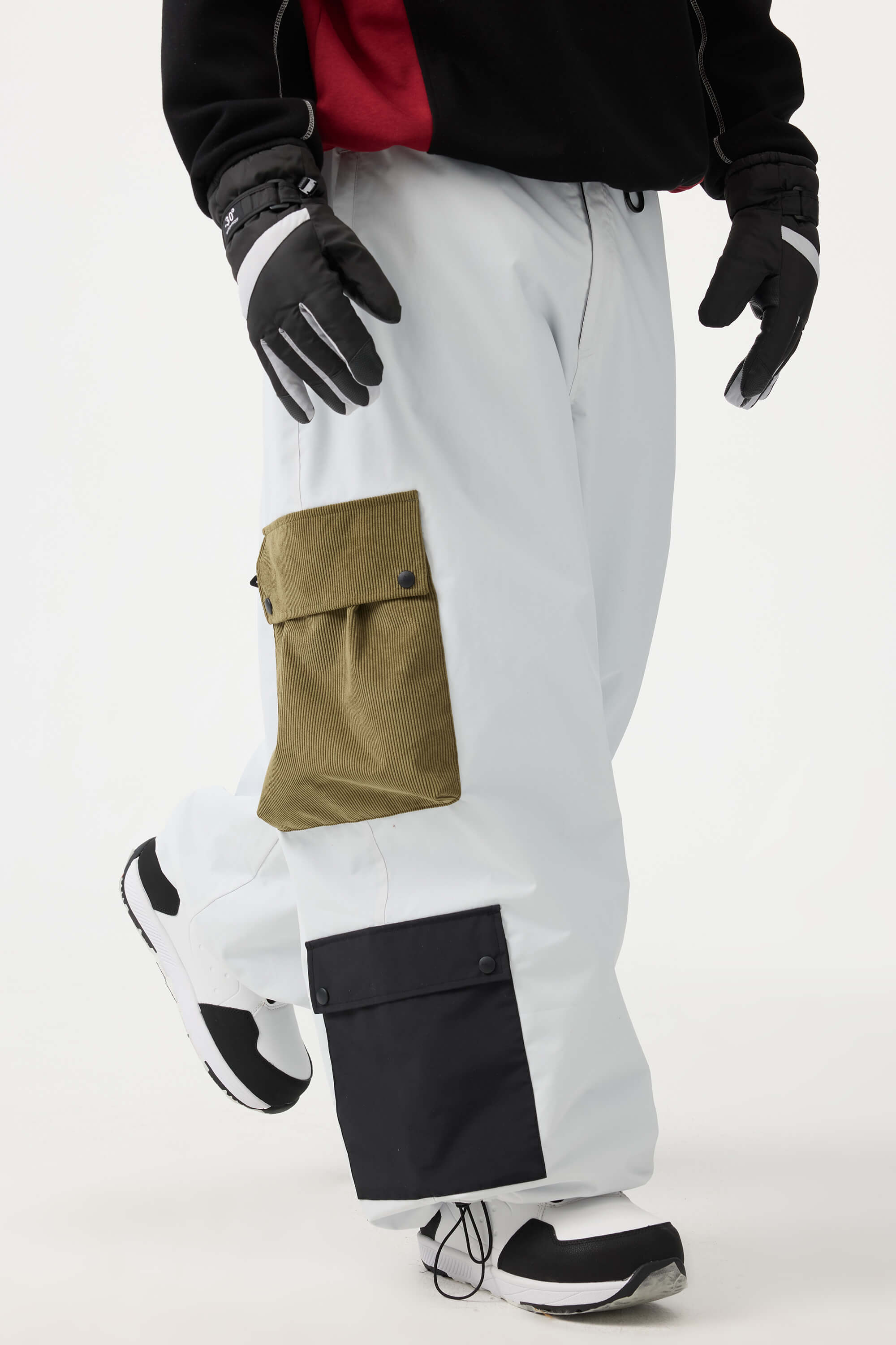 Men's White Baggy Multi-Pocket Color-Block Snow Pants – GSou Snow