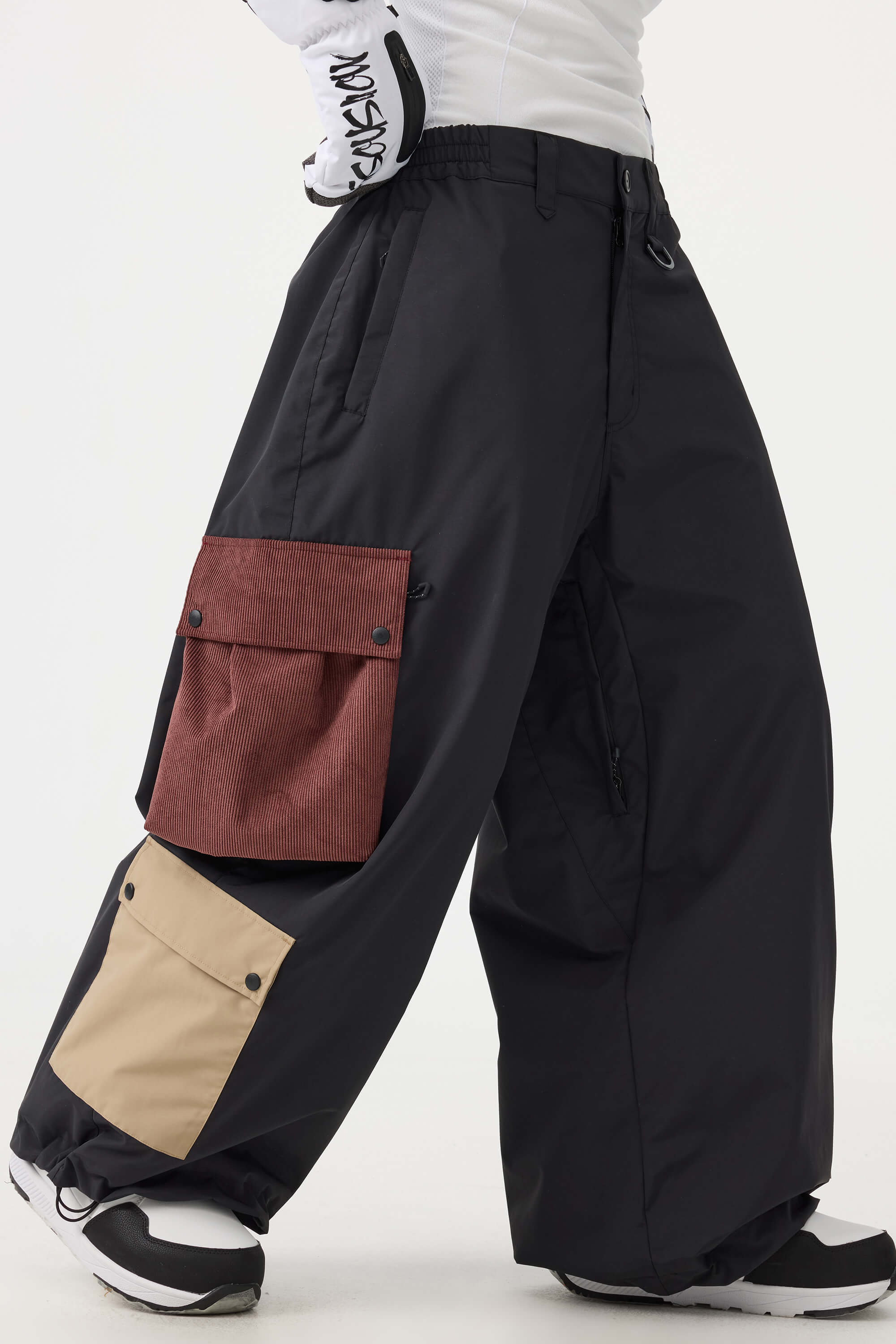 Women's Black Baggy Multi-Pocket Color-Block Snow Pants – GSou Snow