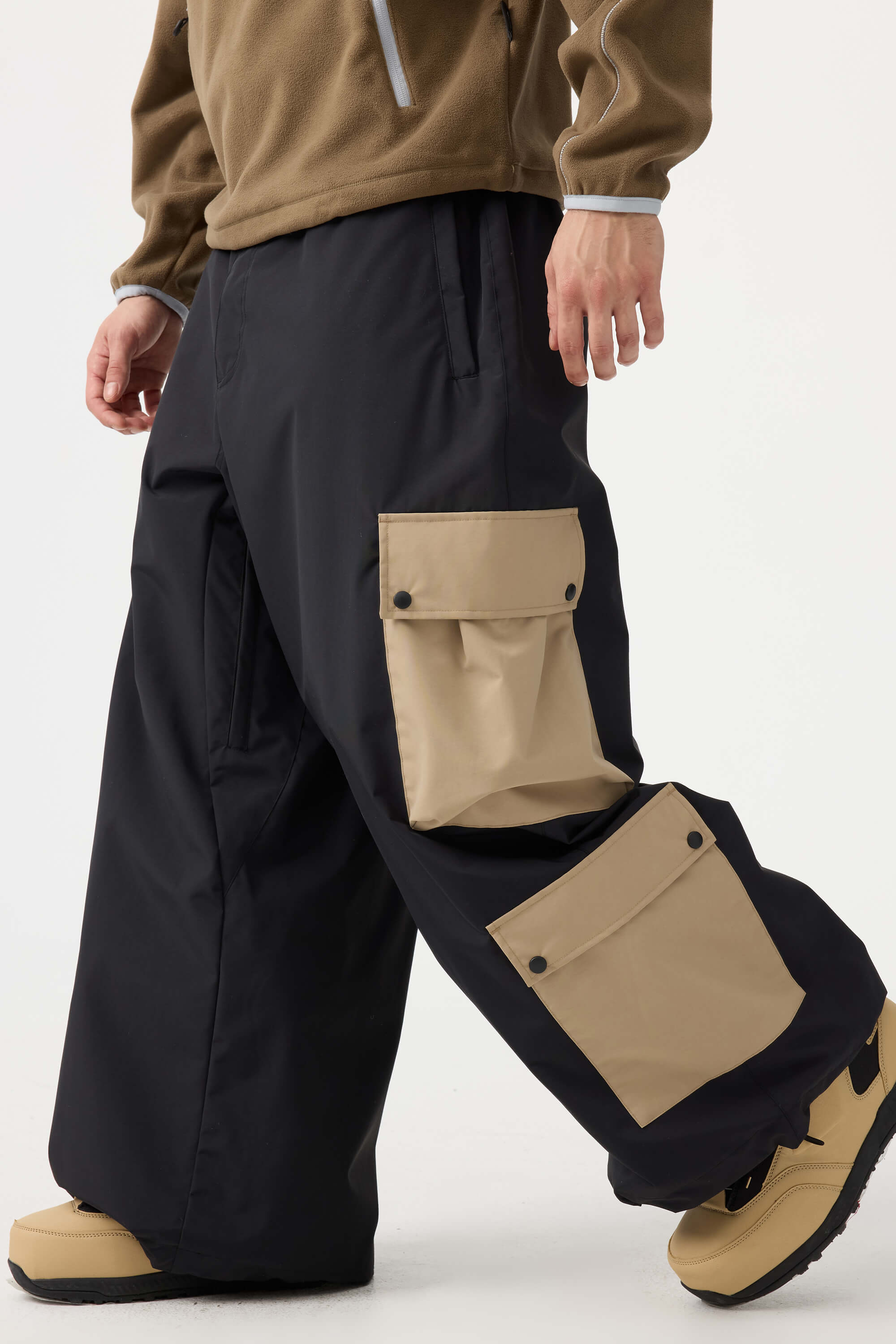 Men's Black Baggy Multi-Pocket Color-Block Snow Pants – GSou Snow