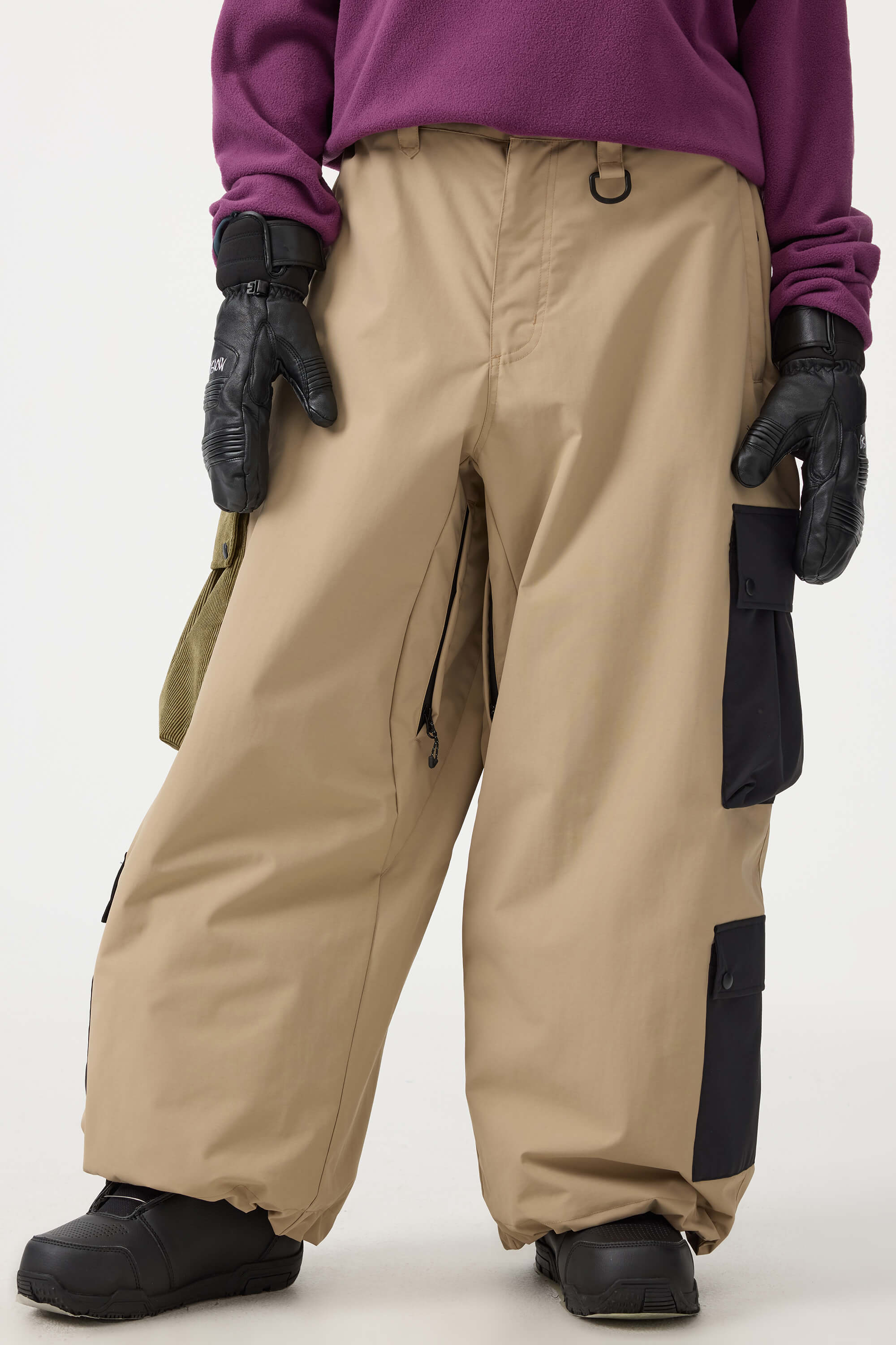 Women's Khaki Baggy Multi-Pocket Color-Block Snow Pants – GSou Snow