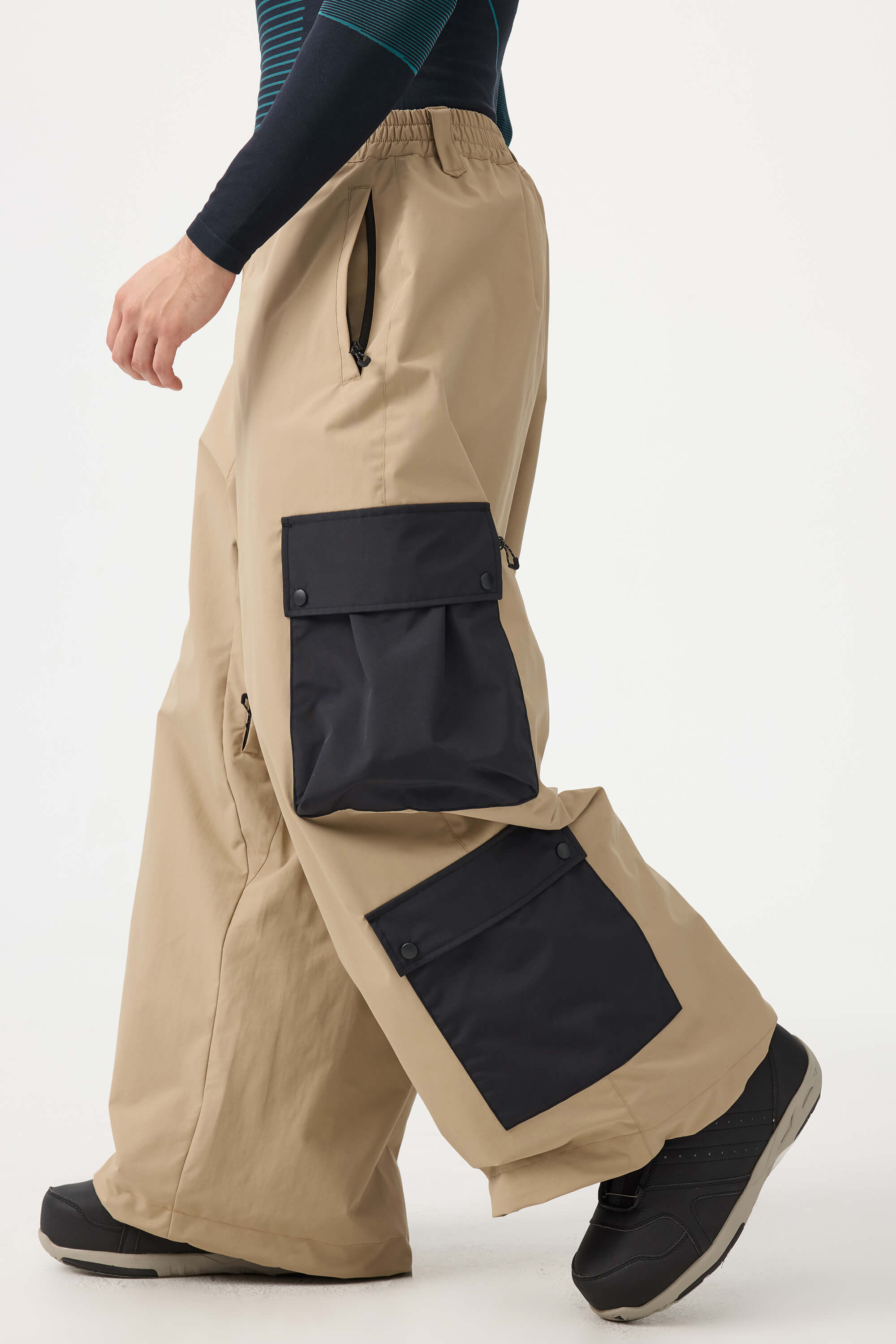 Men's White Baggy Multi-Pocket Color-Block Snow Pants – GSou Snow