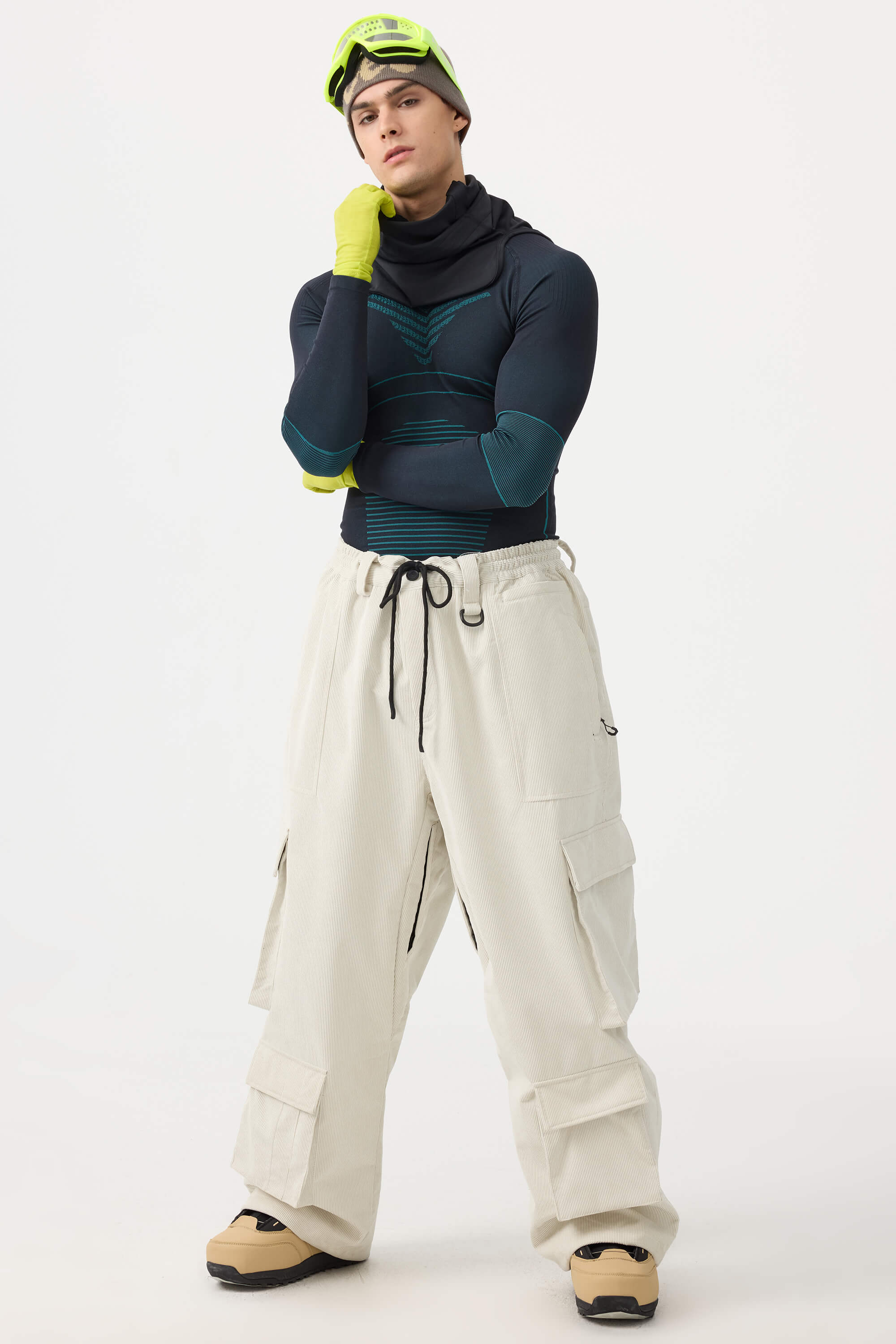 Men's Khaki Baggy Multi-Pocket Corduroy Snow Pants – GSou Snow