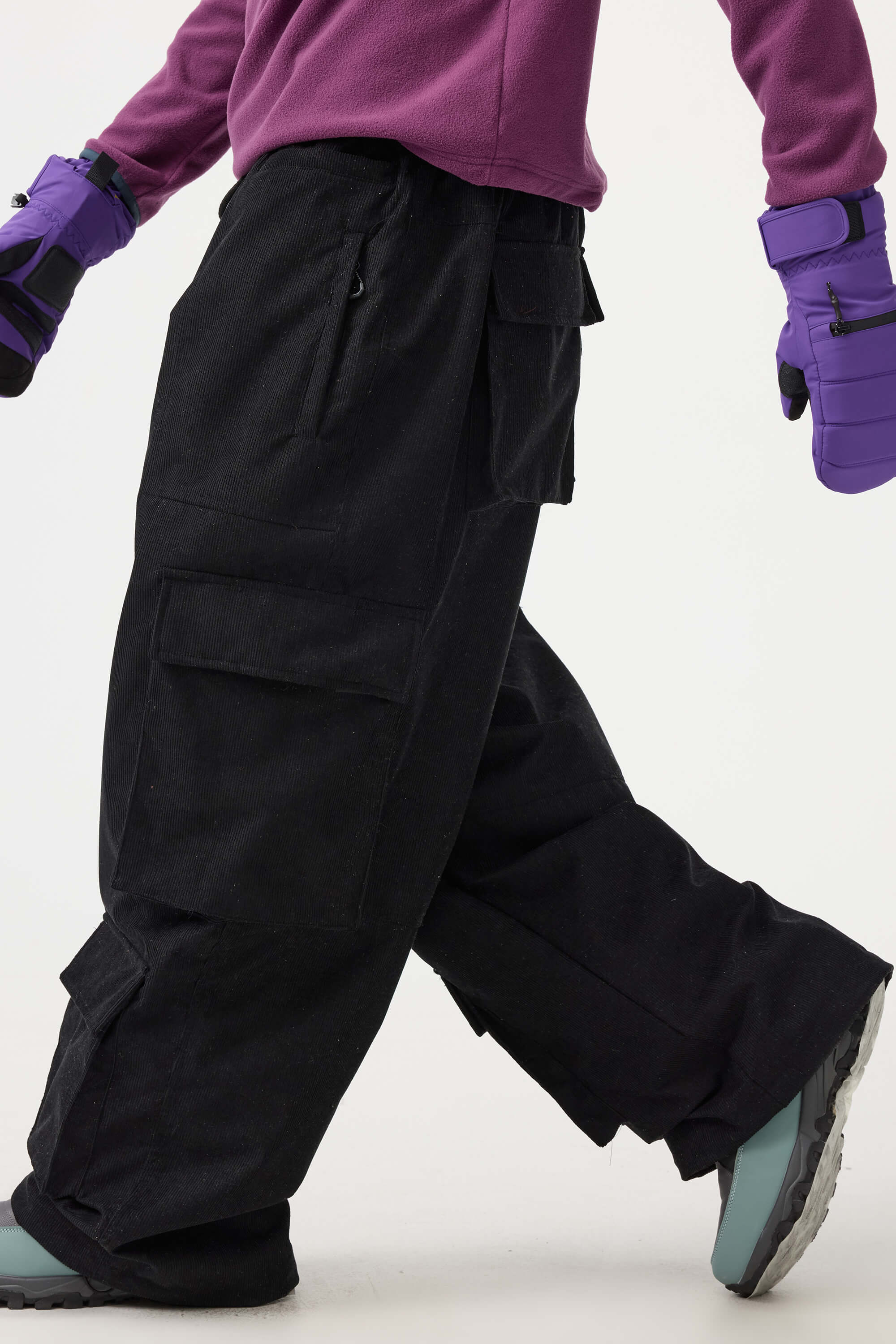 Men's Black Baggy Multi-Pocket Corduroy Snow Pants – GSou Snow
