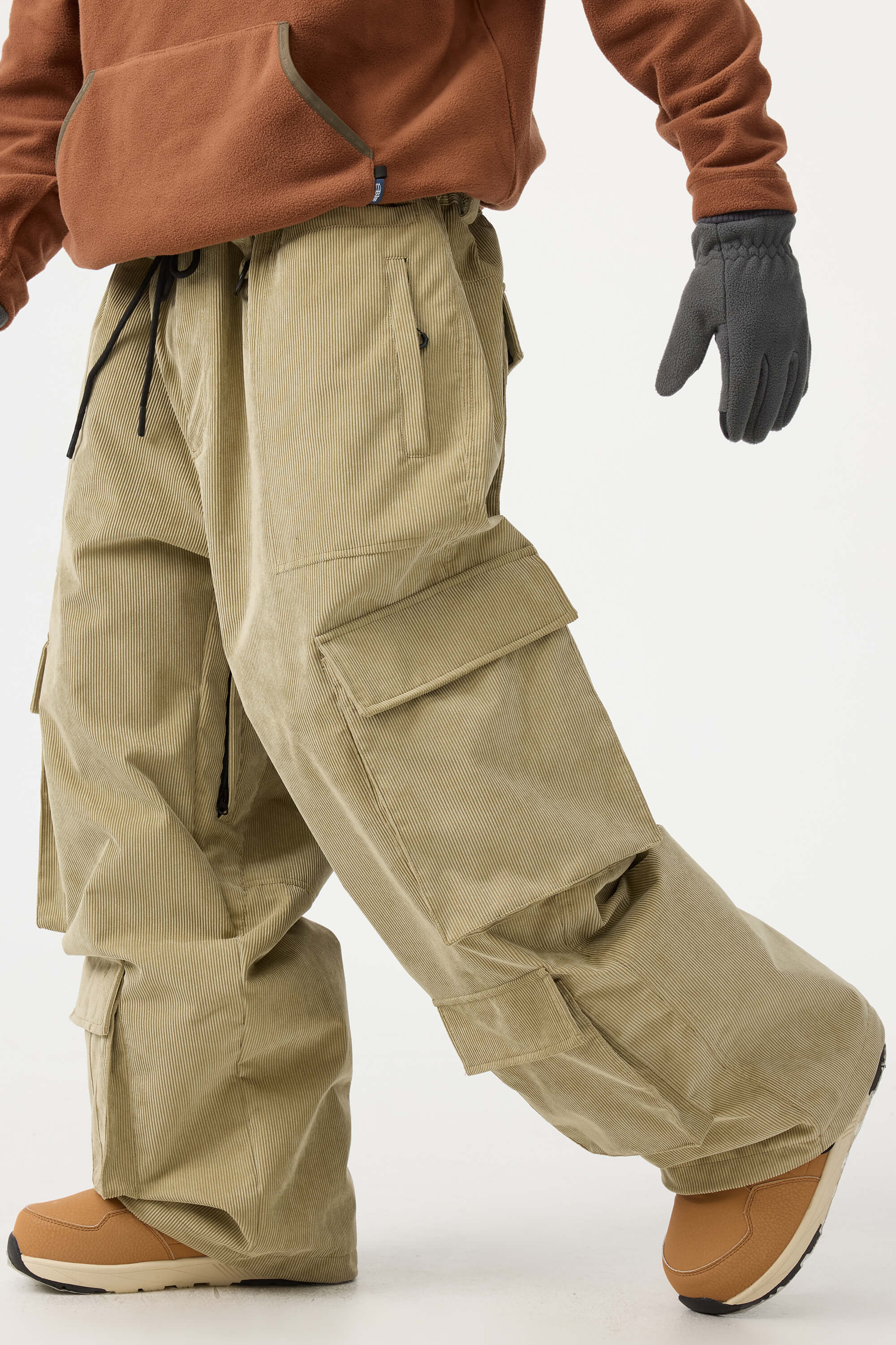 Men's Khaki Baggy Multi-Pocket Corduroy Snow Pants – GSou Snow