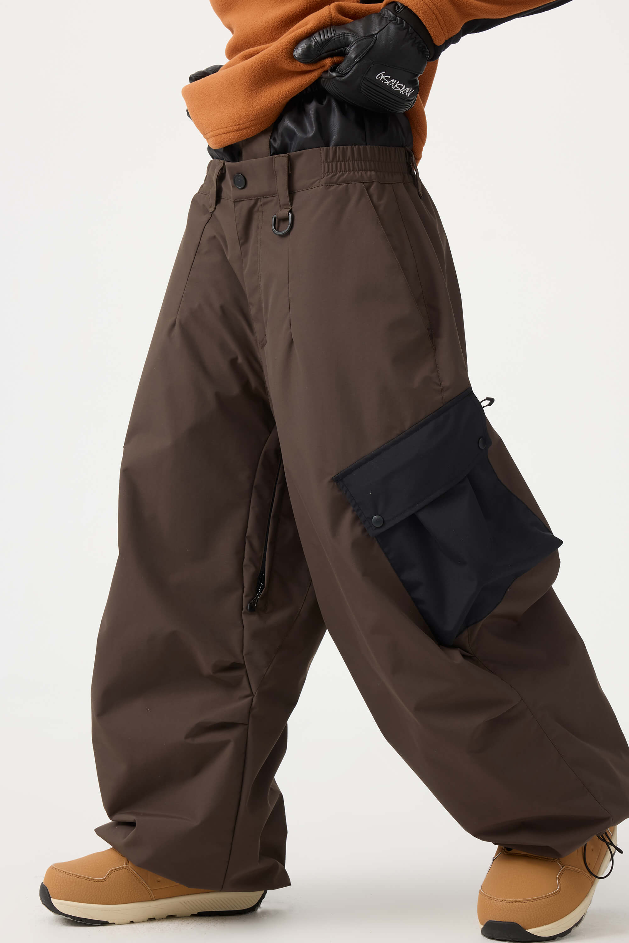 Women's Beige Baggy Color-Blocked Cargo Pocket Snow Pants – GSou Snow