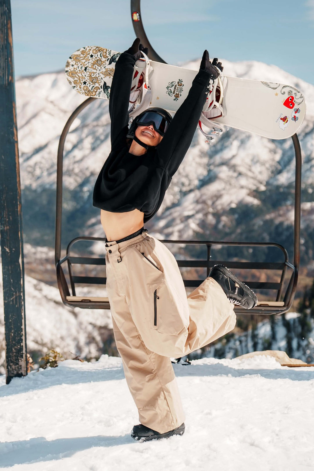 Eisblaue, leichte, atmungsaktive und weite Schneehose für Damen