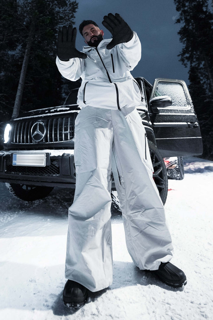 Pánské světle šedé lehké prodyšné volnoběžné sněhové kalhoty