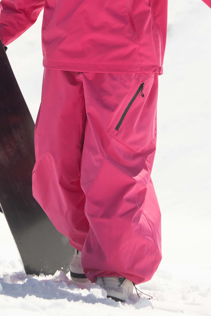 Pantaloni da neve larghi, traspiranti e leggeri, rosa da donna