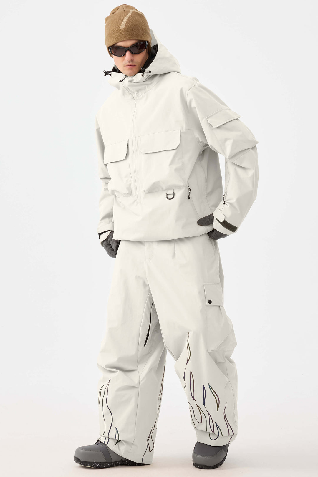 Zwarte reflecterende Flame Baggy Utility sneeuwbroek voor heren