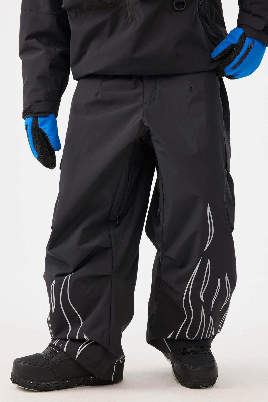 Zwarte reflecterende Flame Baggy Utility sneeuwbroek voor heren