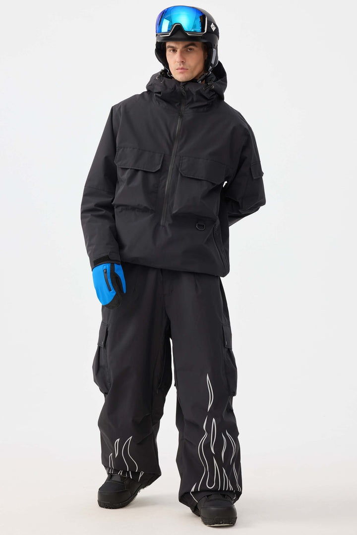 Zwarte reflecterende Flame Baggy Utility sneeuwbroek voor heren
