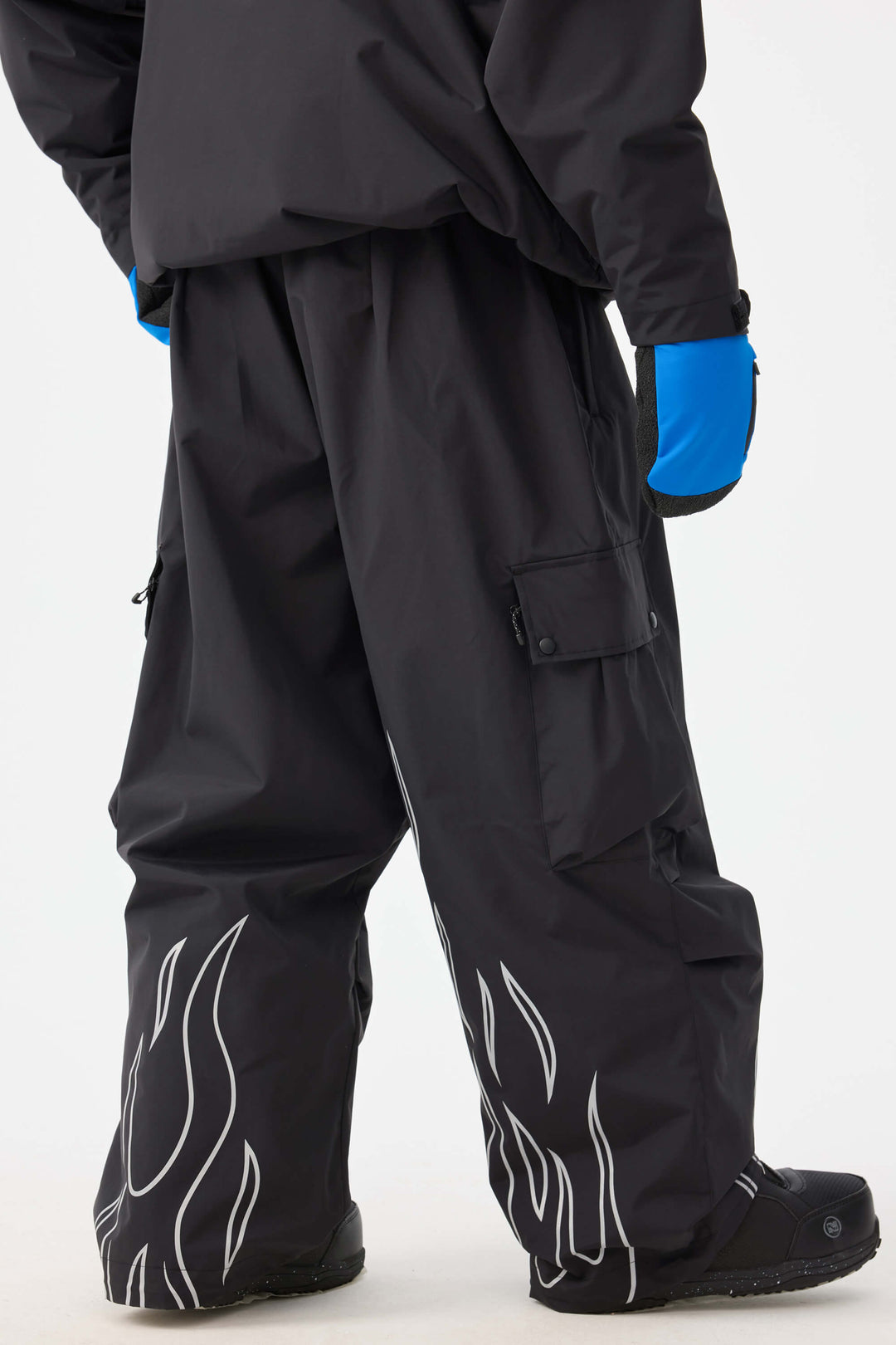 Zwarte reflecterende Flame Baggy Utility sneeuwbroek voor heren