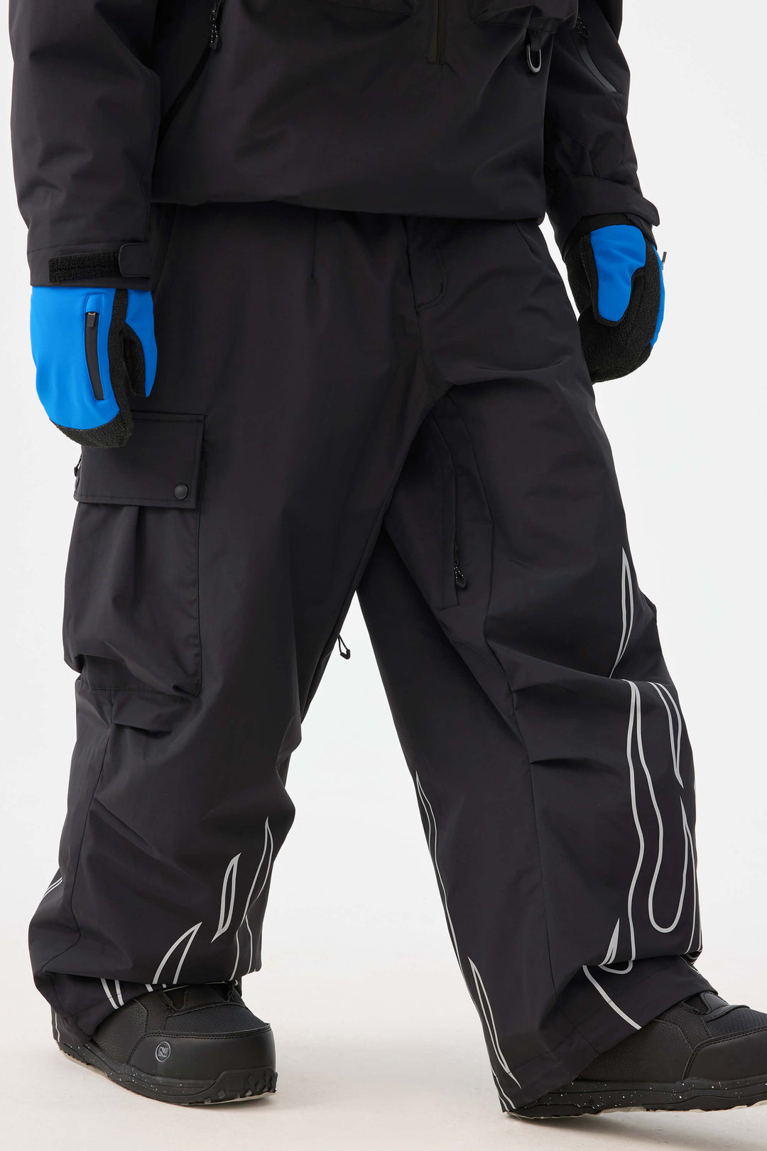 Zwarte reflecterende Flame Baggy Utility sneeuwbroek voor heren
