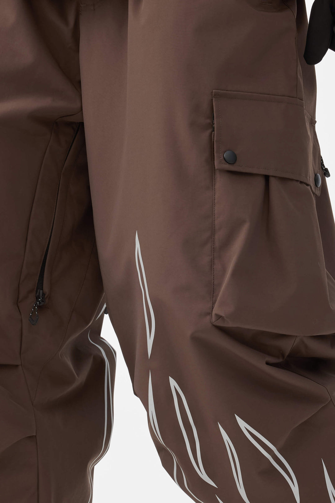 Damskie spodnie narciarskie Baggy Utility z odblaskowym płomieniem w kolorze kawy