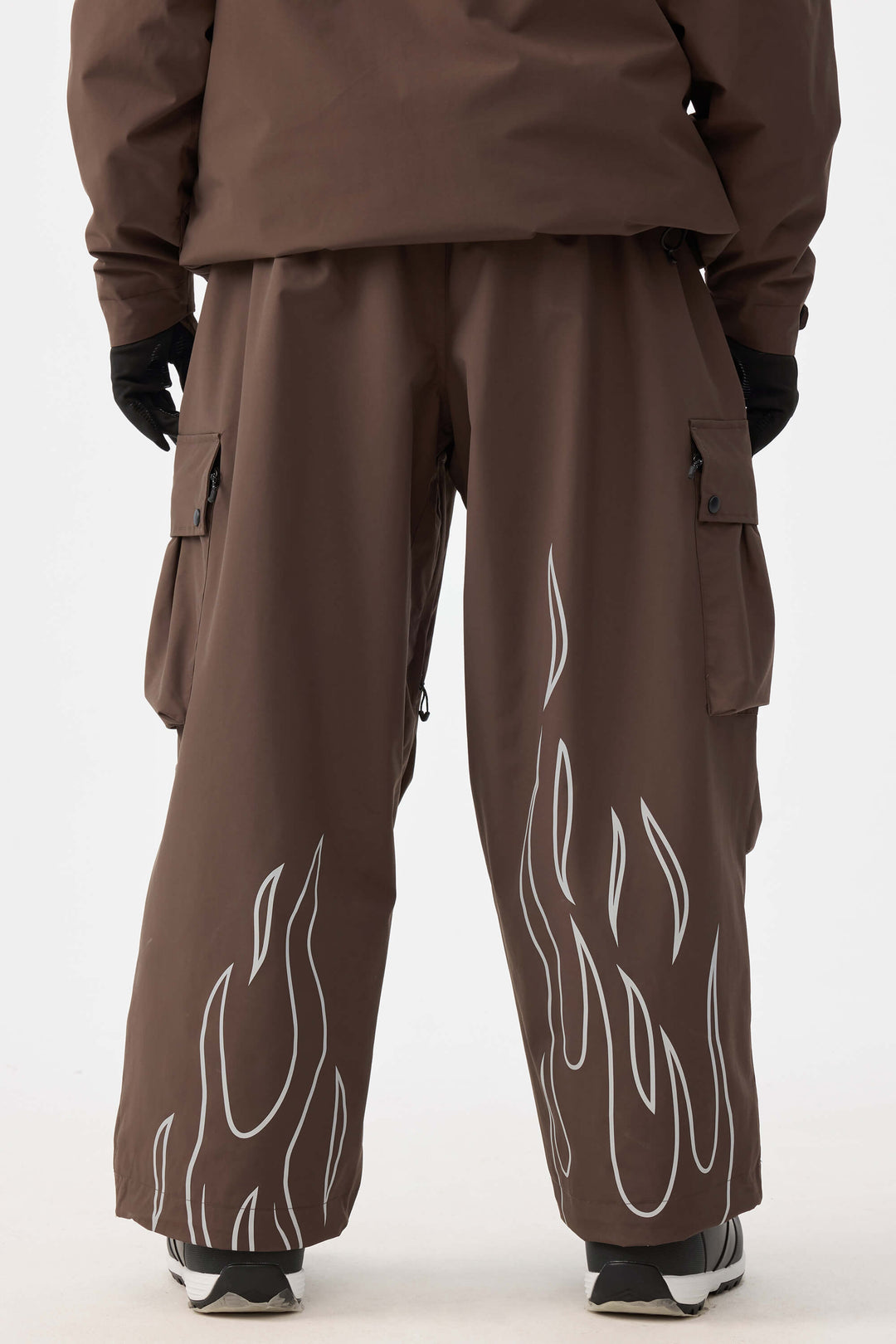Damskie spodnie narciarskie Baggy Utility z odblaskowym płomieniem w kolorze kawy