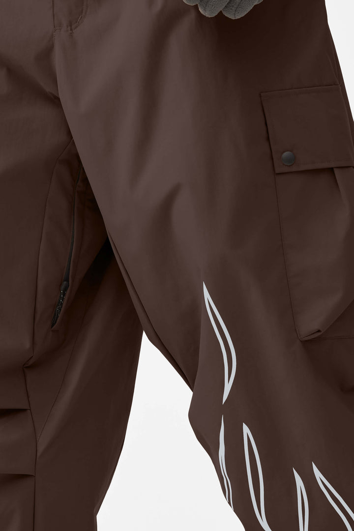 Pantalones de nieve utilitarios holgados reflectantes color café para hombre