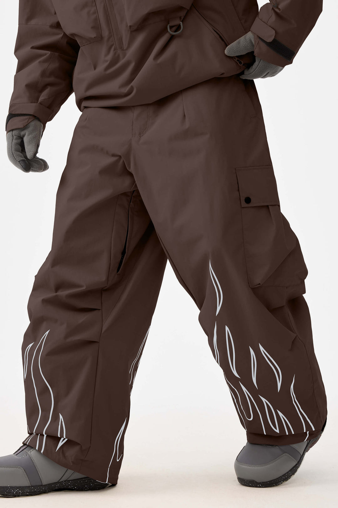 Pantalones de nieve utilitarios holgados reflectantes color café para hombre