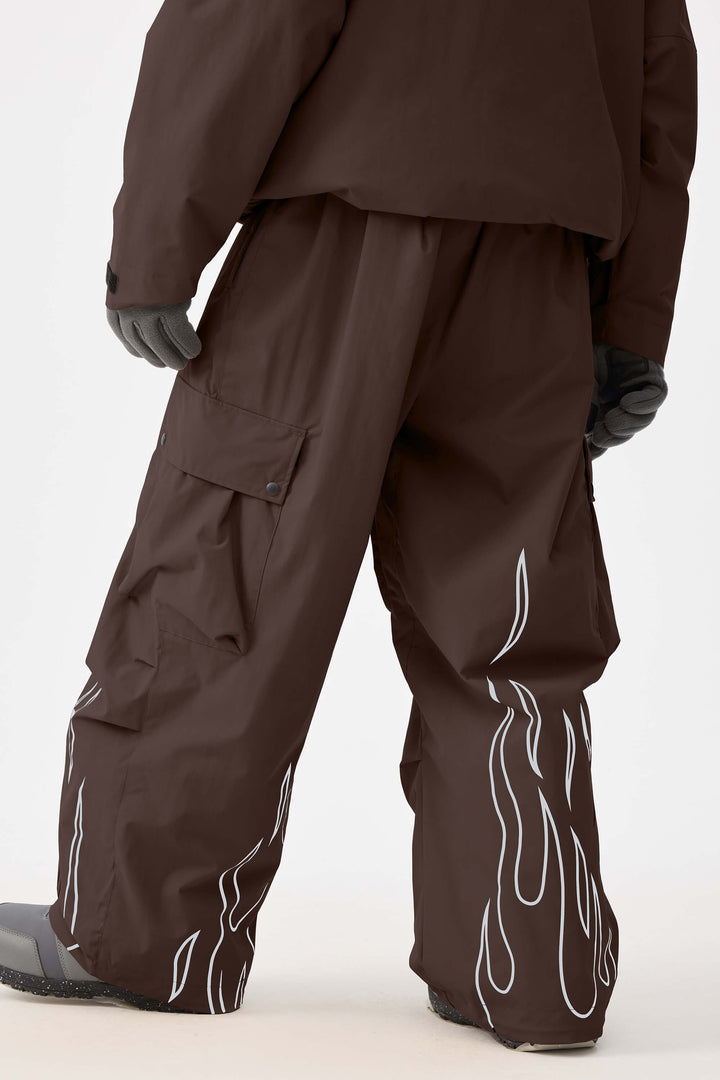 Pantalones de nieve utilitarios holgados reflectantes color café para hombre