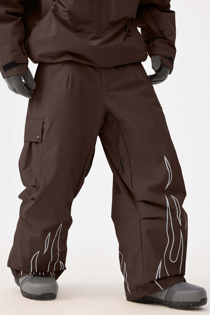 Pantalones de nieve utilitarios holgados reflectantes color café para hombre