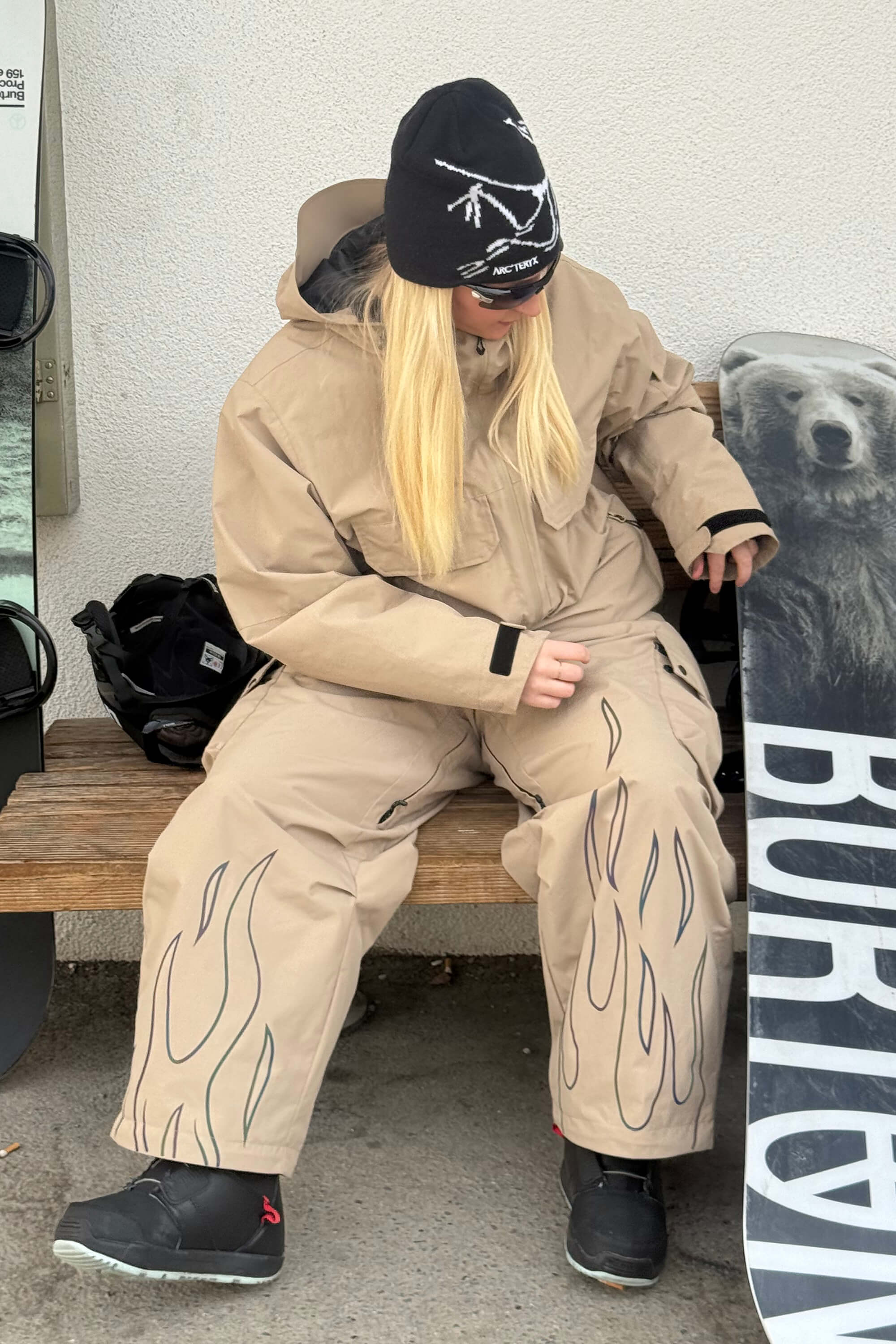 Women's Khaki Reflective Flame Baggy Utility Snow Pants – GSou Snow