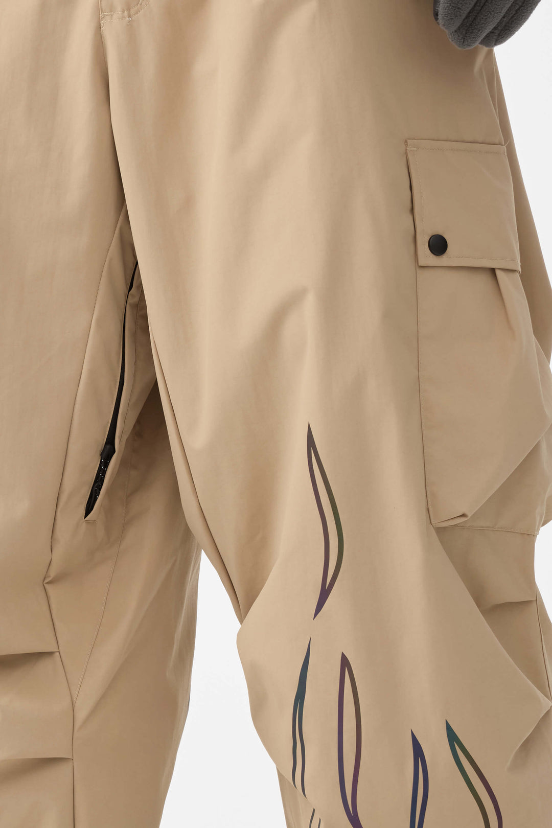 Pantalones de nieve utilitarios holgados color caqui reflectantes con llamas para hombre