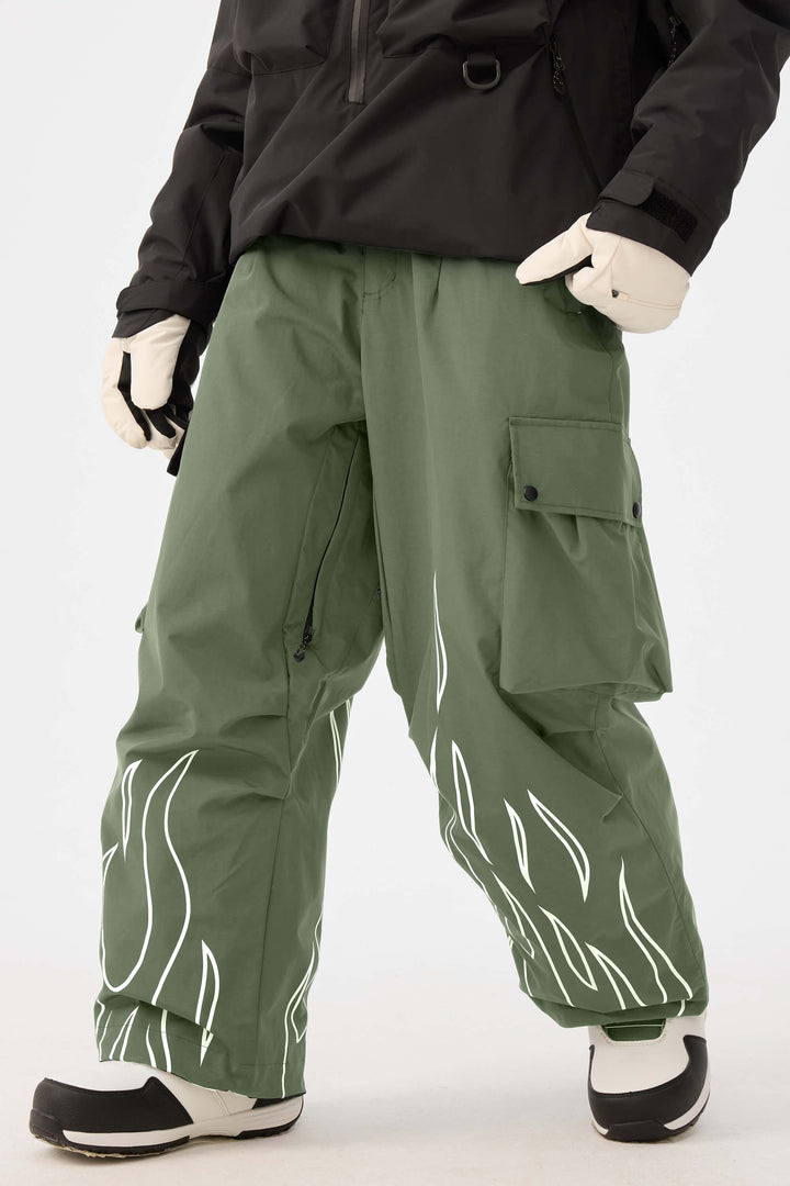 Dámské kalhoty Baggy Utility s reflexními motivy kávy a plamenů