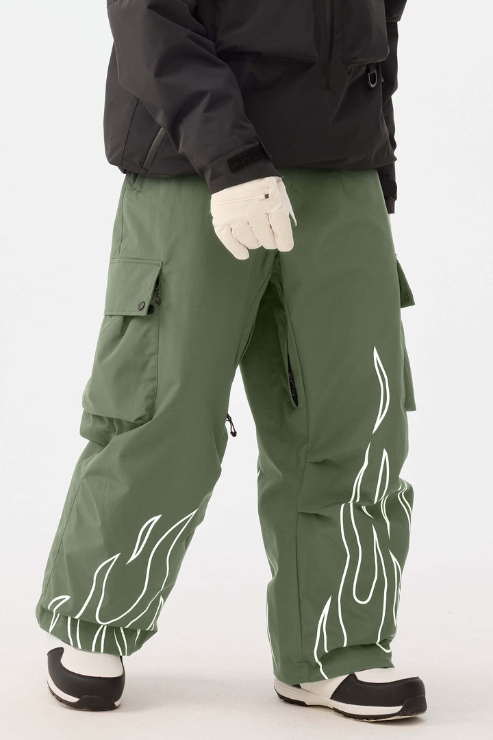 Dámské khaki reflexní kalhoty s plamenným potiskem