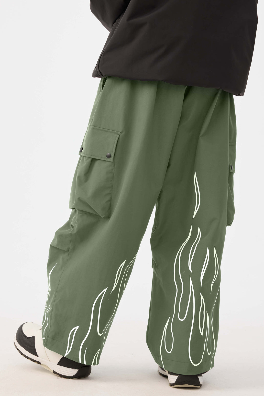 Dámské kalhoty Baggy Utility s reflexními motivy kávy a plamenů