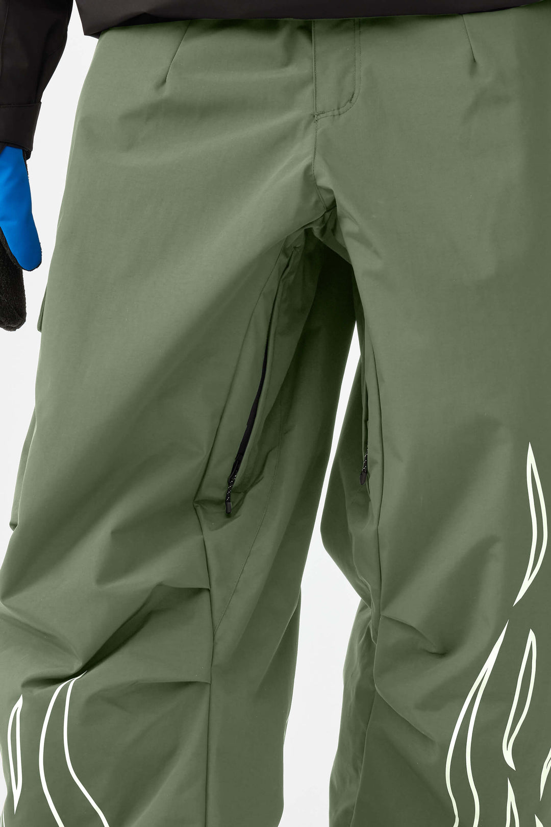 Pánské khaki reflexní kalhoty s plamenným potiskem