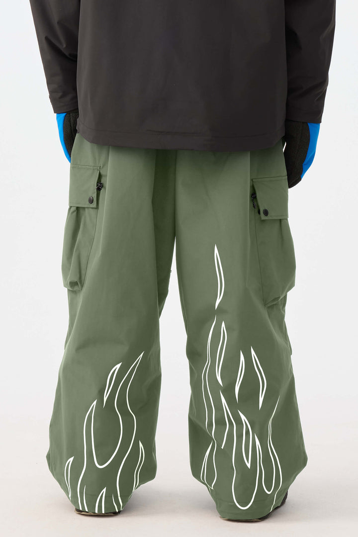 Pánské khaki reflexní kalhoty s plamenným potiskem