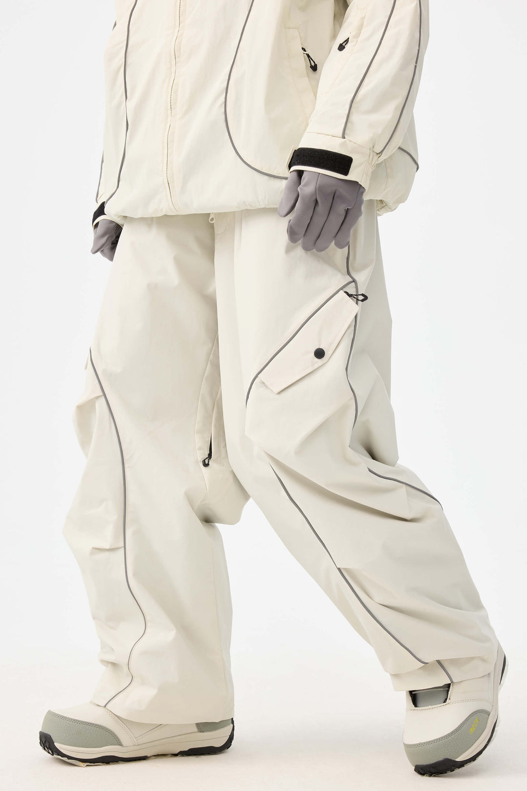 Dames Off White Retro Track Reflecterende Piping Baggy Sneeuwbroek