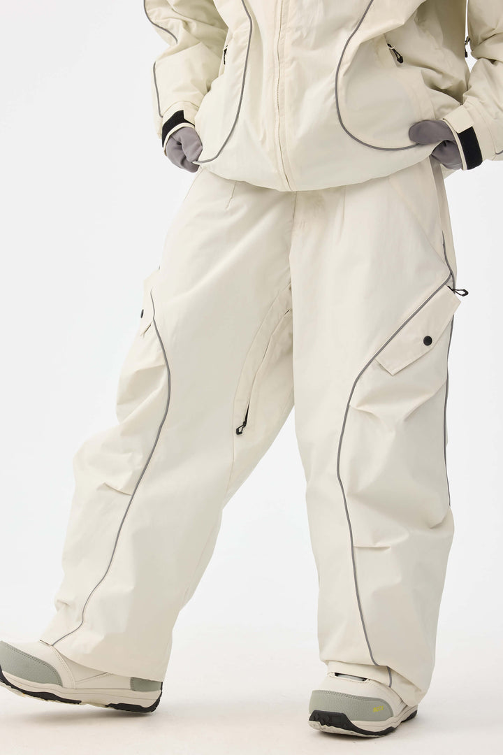 Dames Off White Retro Track Reflecterende Piping Baggy Sneeuwbroek