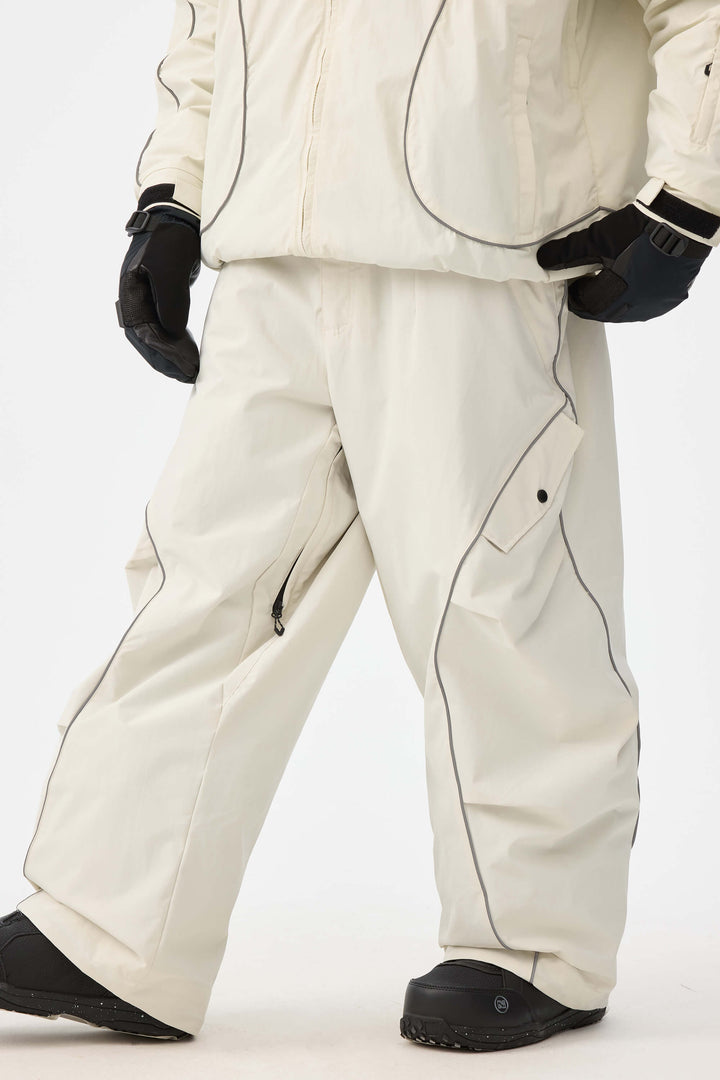 Schwarze Herren-Skihose im Retro-Stil mit reflektierenden Paspeln und Baggy-Schneeschuhmodell 