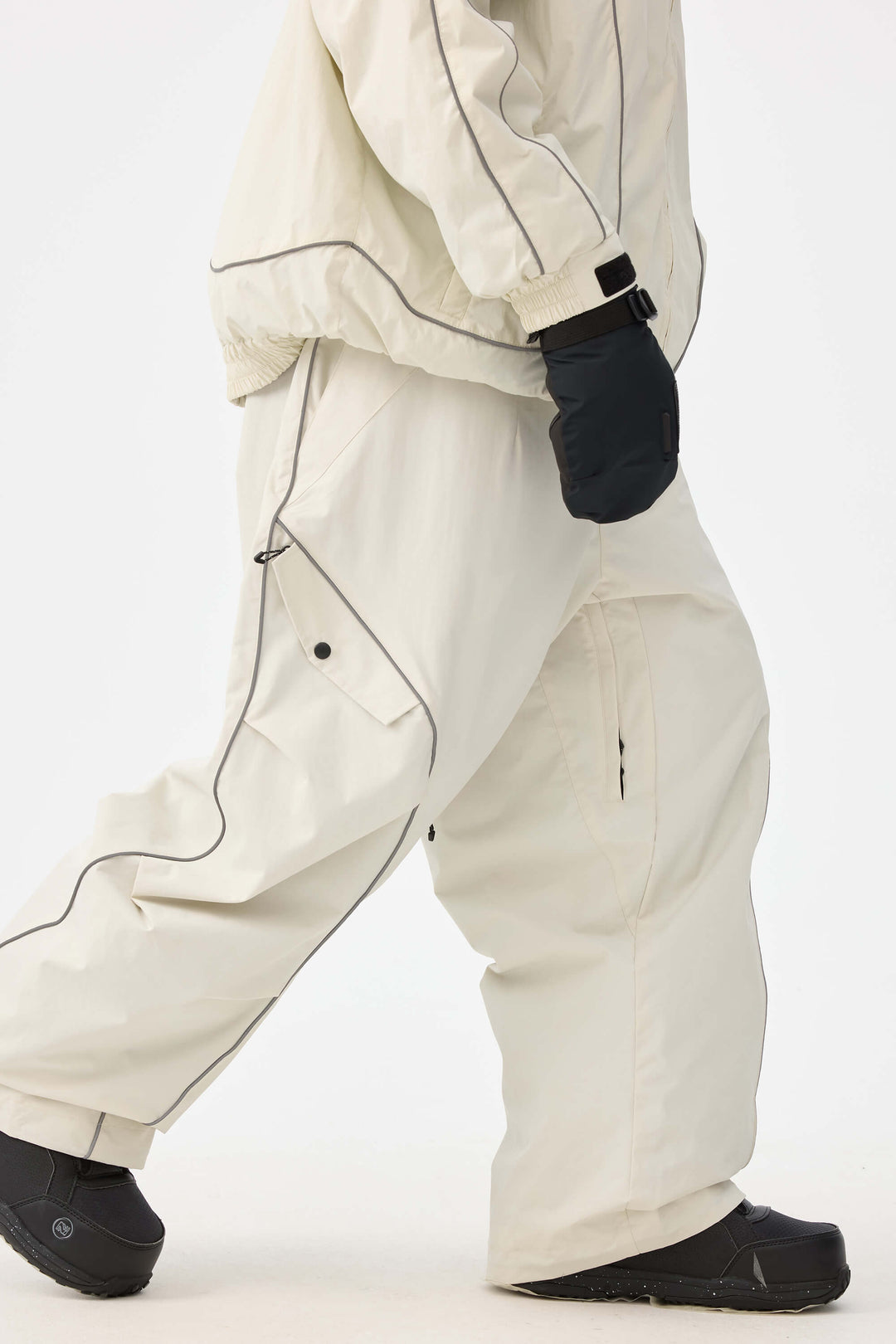 Heren off-white duurzame reflecterende streep baggy sneeuwbroek