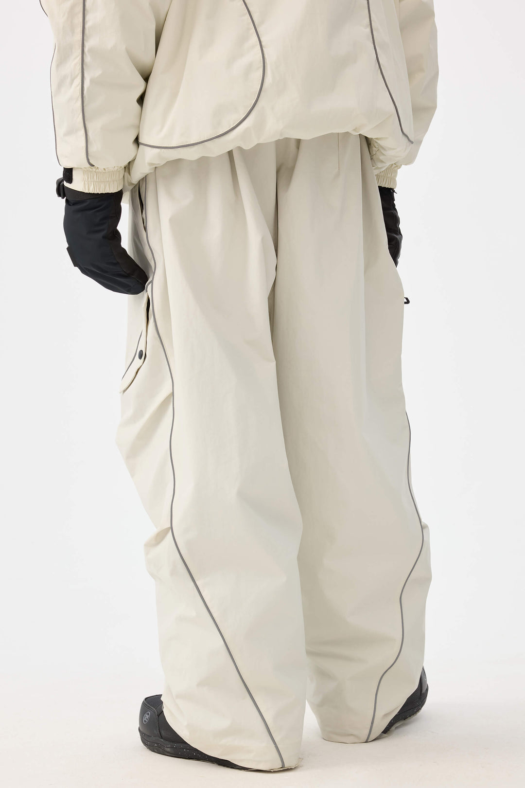 Heren off-white duurzame reflecterende streep baggy sneeuwbroek